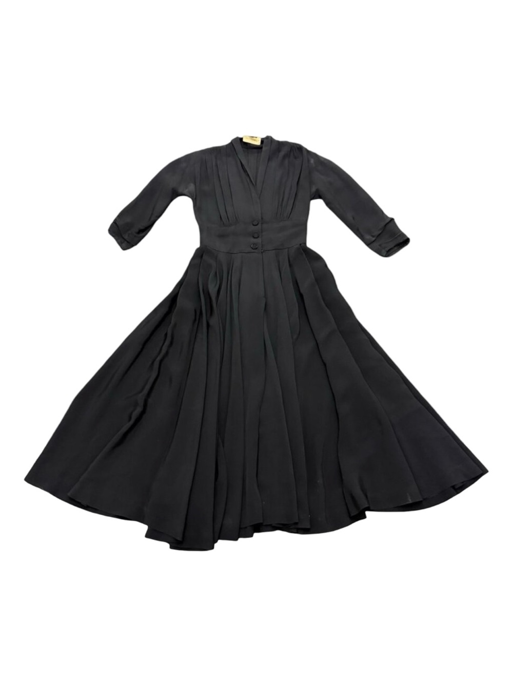 Vintage I. Magnin Black Full Skirt Dress 1950s 1960s Designer Import